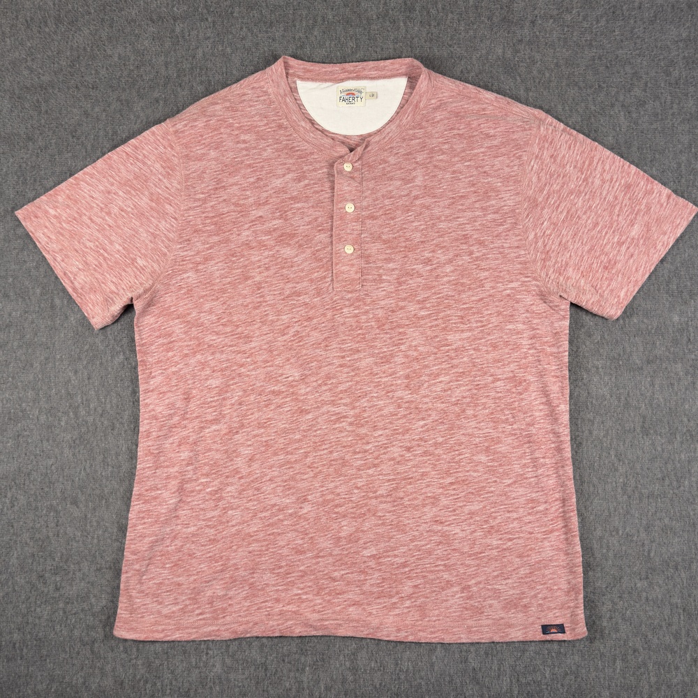 Faherty Henley Shirt Mens Large Red Cotton Jersey Tee T-Shirt Soft Casual